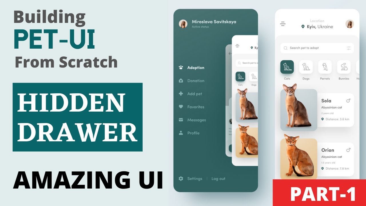 Flutter UI from scratch - Hidden Drawer | Pet UI Part 1