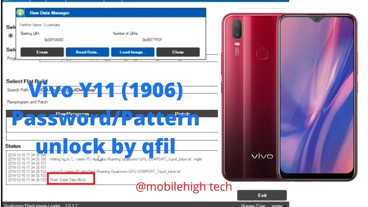 Vivo 1906 ( Y11) Hard reset by QFIL Tool Vivo y11 Pattern / Password