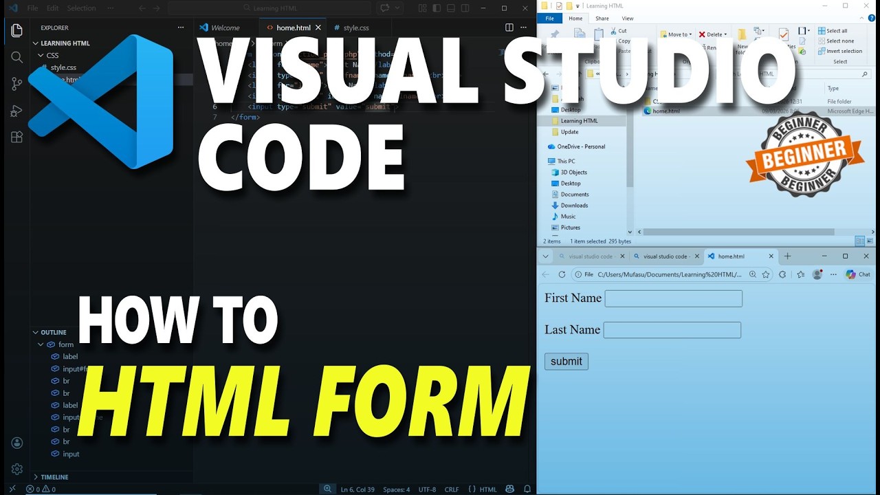 Visual Studio Code HTML How To Form - YouTube