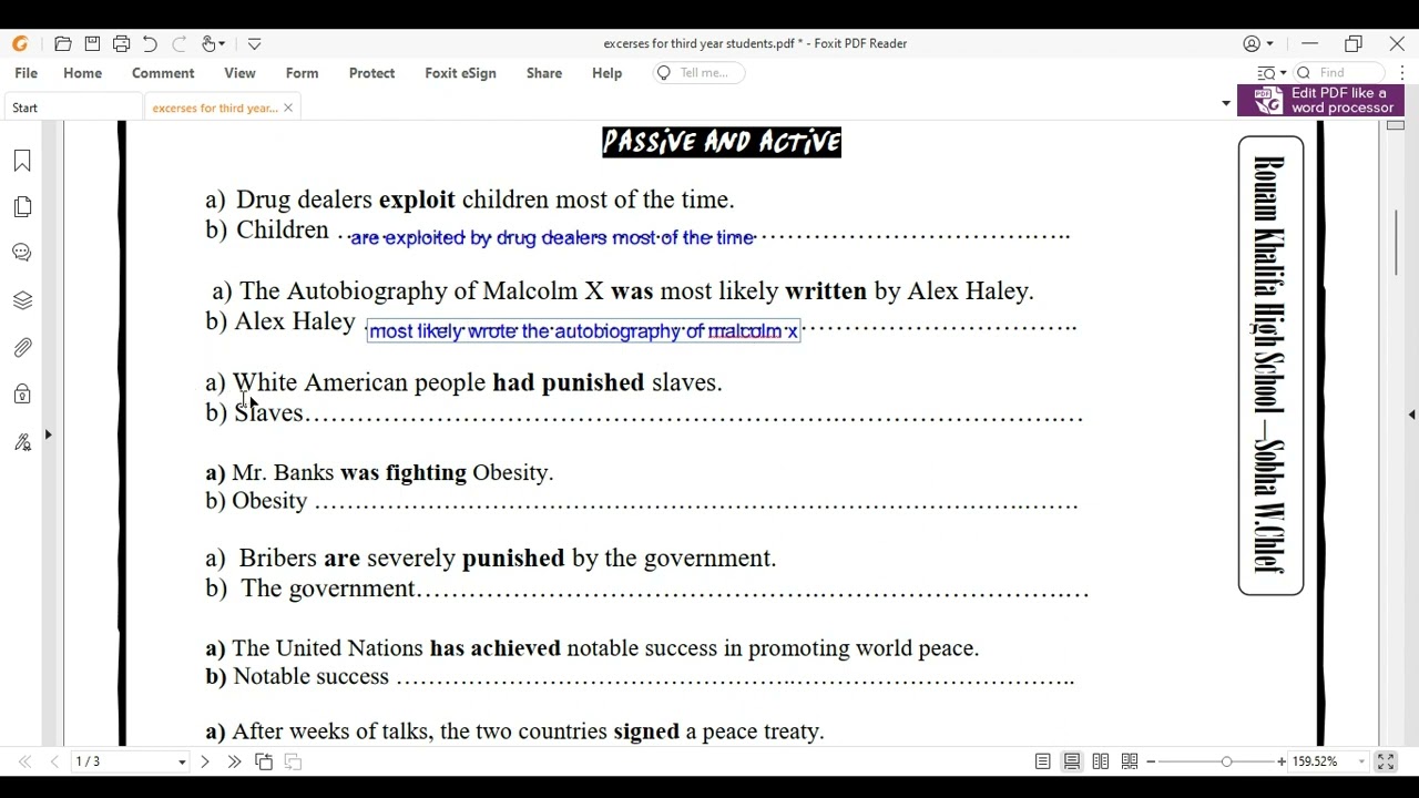 active and passive voice tasks'