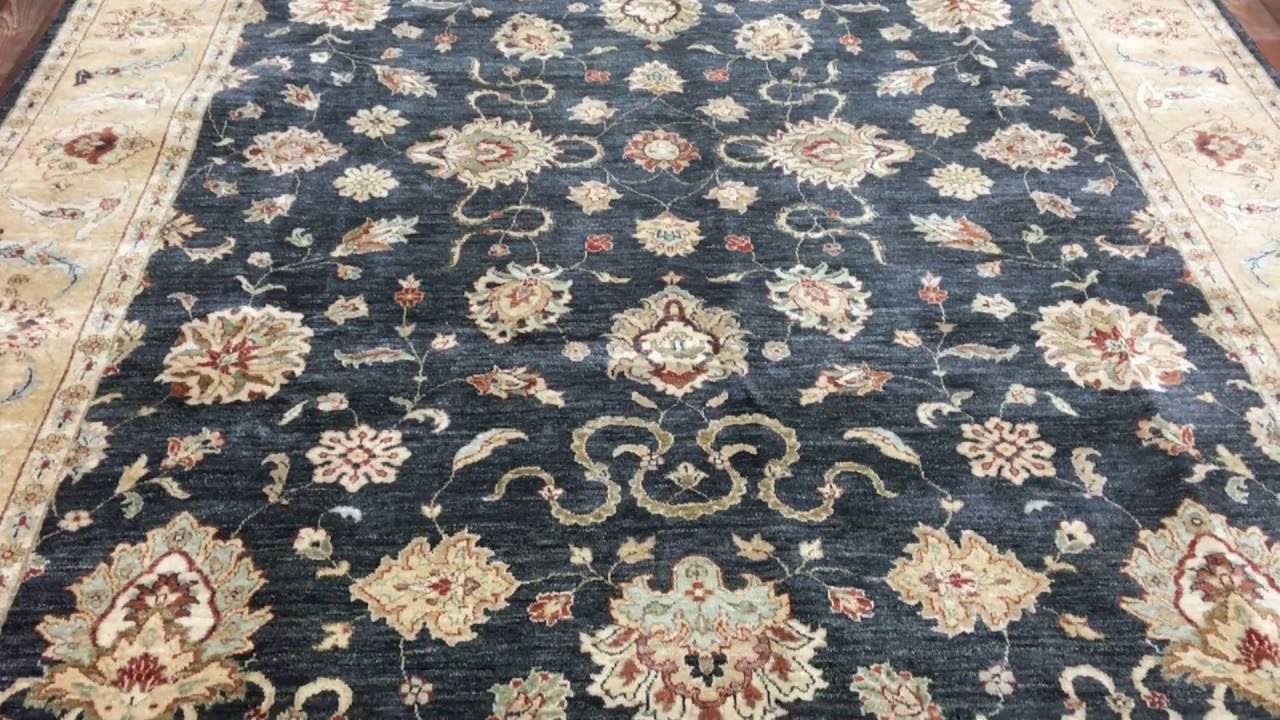Black and Beige Large Oriental Rug Peshawar 8'8X11'5 - AT 946