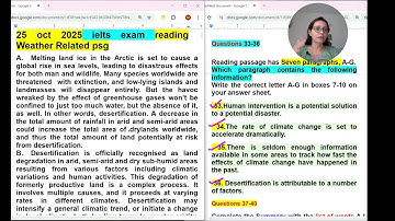IELTS READING TIPS & TRICKS  | 25 oct 2025 ielts EXAM Reading weather | 25 oct ielts exam reading
