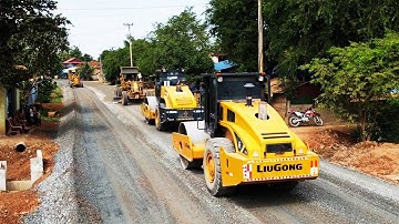 Motor Grader Spreading Grading Gravel Foundation Road, Road Grader Mixing Gravel Building Road