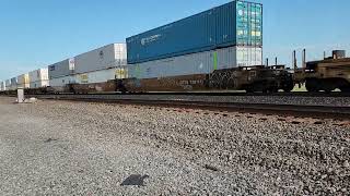 bnsf stack train and semi trailers