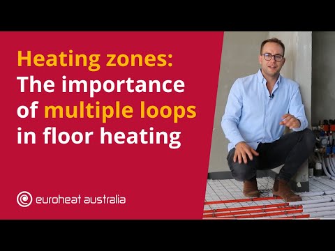 Phil from Euroheat beside a floor heating manifold, explaining why a floor has several pipe loops