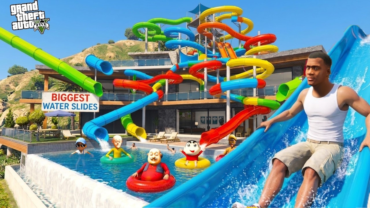 Franklin Shinchan Building Biggest Waterslide in GTA 5 !