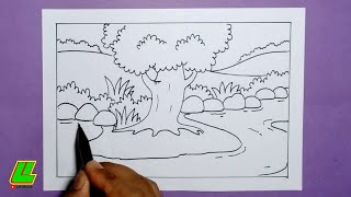 Cara Menggambar Yang Lebih Mudah Dan Menarik Buat Pemula - Gambar Pemandangan Pohon