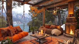 Cozy Porch Ambience with Slow Piano Jazz  Gentle Rain Sounds and Fireplace for Relaxation Live24/7