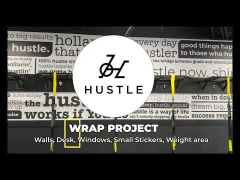 Hustle Fitness in Eagle, Idaho Wrapping Project. Wall wraps, window wraps, desk wrap and more