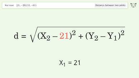 Find the distance between two points p1 (21,-26) and p2 (13,-61): Step-by-Step Video Solution