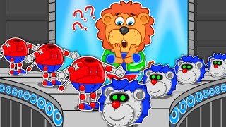 Lion Family | Robot Factory Plays With Robot!  Educational | Video for Kids