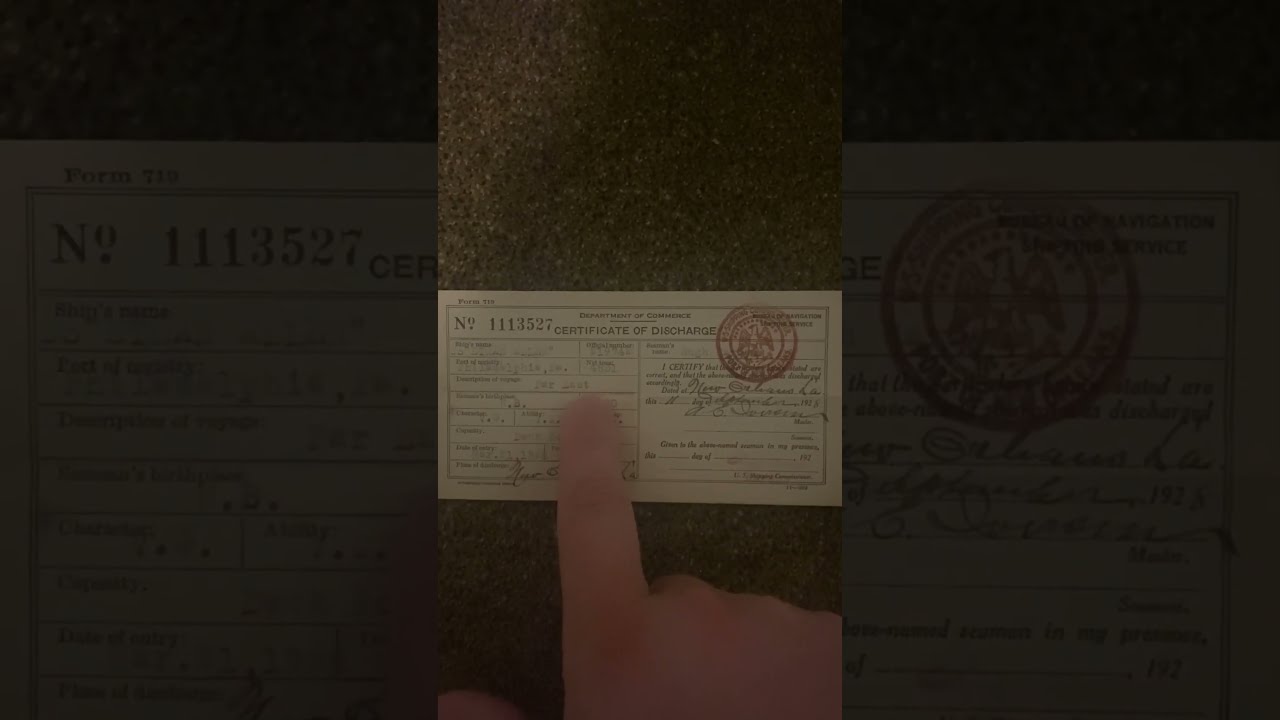 1928 Merchant Marine Certificate Of Discharge