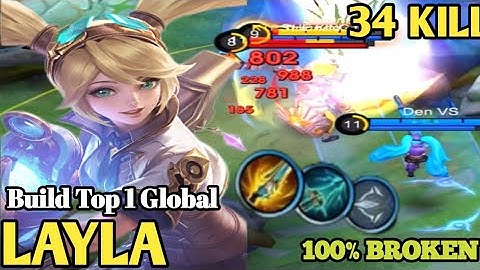 SAVAGE & MANIAC!! 34 Kills Layla One Hit Build and Emblem!! - Build Top 1 Global Layla ~ MLBB