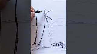 Como desenhar uma Paisagem com Sol Rio e barco