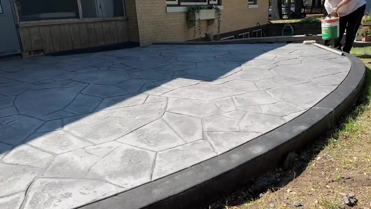 Stamped concrete American flagstone pattern site prep & install