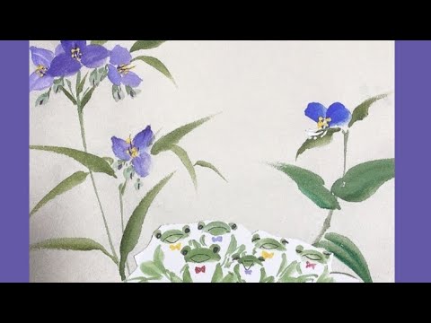 水辺の草花（直筆手描き） 初夏の絵〜カエル🐸ツユクサの描き方】Easy way to draw frogs