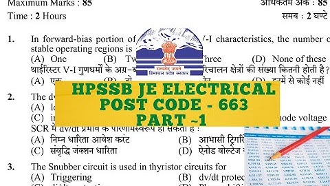HPSSB JE Electrical post code ~ 663. solved paper (part =1)