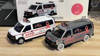 596 NYPD Breast Cancer Awareness￼ Chevrolet Express ￼Van Chase 1/64 Scale 