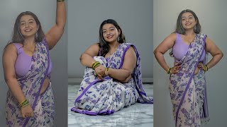 Lavender Floral Saree Look Soft & Elegant Traditional Aesthetic Trendy Saree Fashion 2025