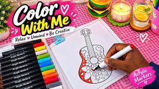 I couldn't resist Coloring this Guitar 🎸 | Cozy Relaxing Coloring Vlog | ASMR |Color With me 💫
