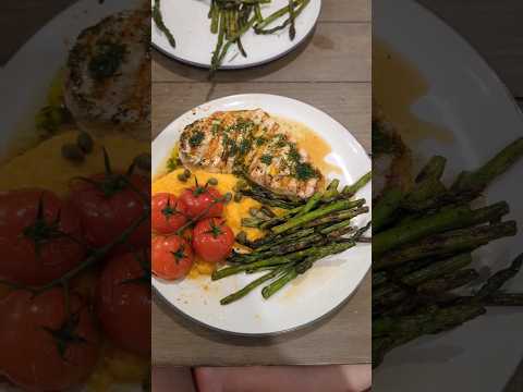 Swordfish, asparagus, roasted tomatoes and pumpkin puree #foodshorts #swordfish #food