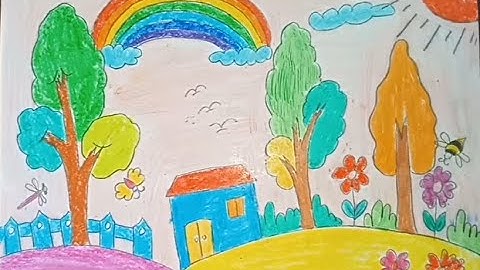 HD vẽ tranh cầu vồng _vẽ tranh khu vườn của em__rừng cây rậm rạp_tranh chấm màu