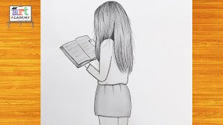 تعليم رسم بنت تقرأ كتاب بقلم الرصاص  | رسم بنات | How to draw a girl reading a book with a pencil