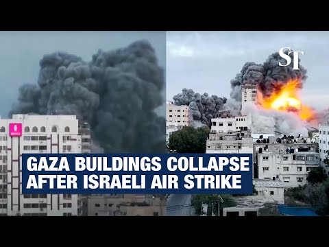 Gaza buildings collapse after Israeli air strike