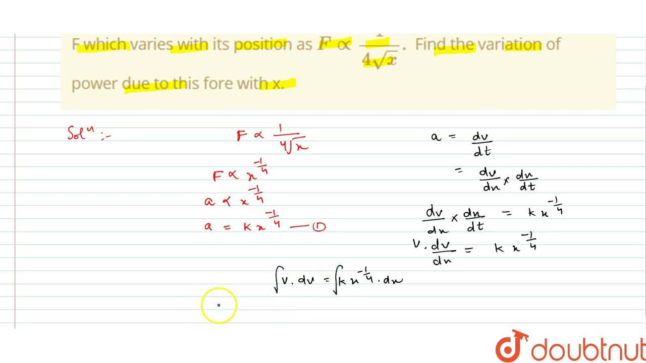 A particle is moving along x-axis under the action of force, F which varies with its position as...