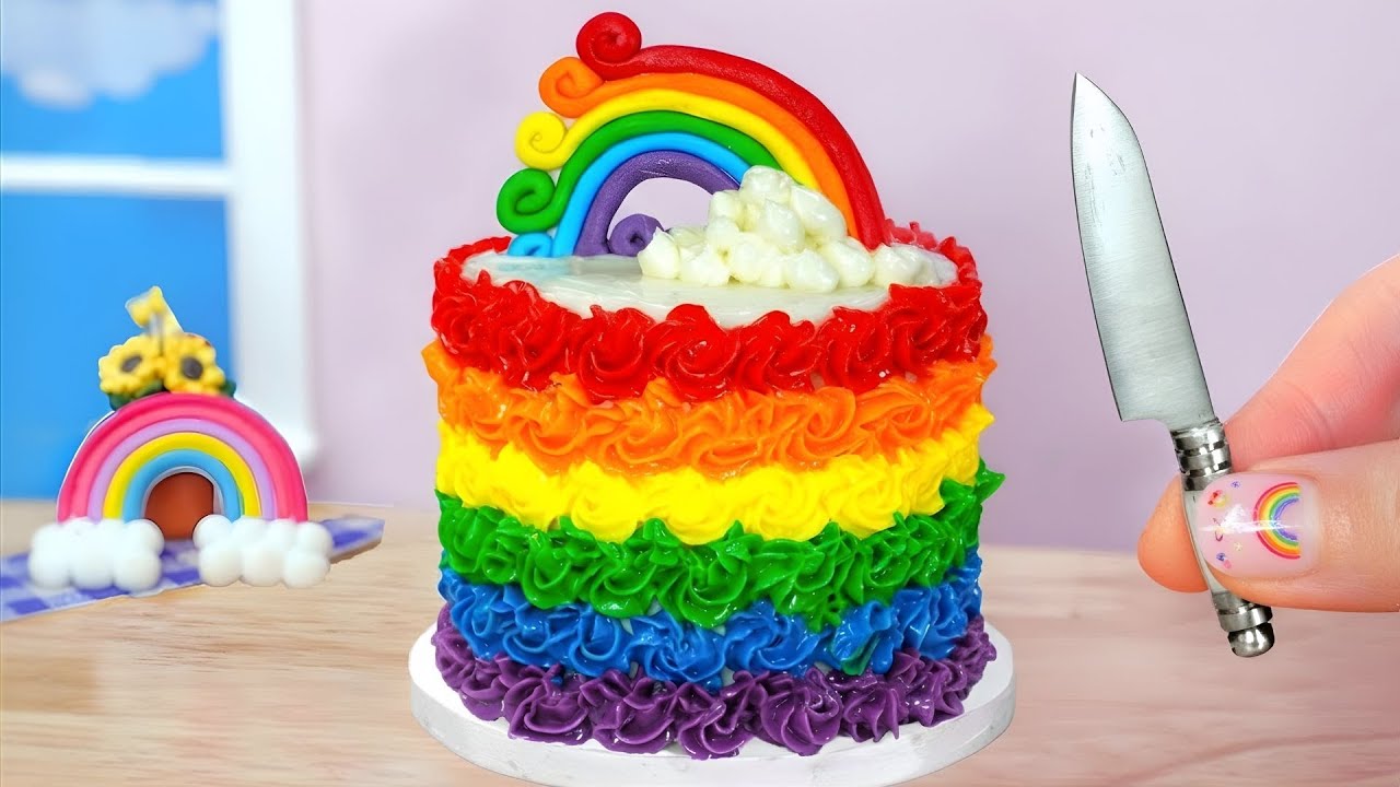 🌈 Colorful Miniature Rainbow Cake Decoration | The Best Tiny Buttercream Cake Ever | Mini Cakes