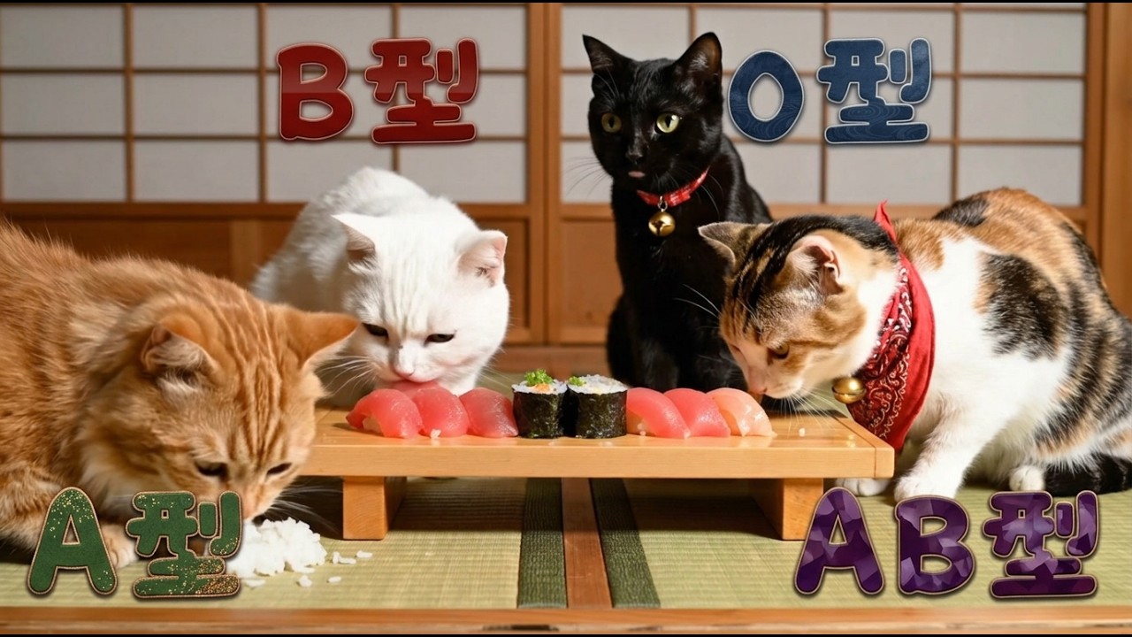 血液型あるある】AI猫が餃子と握り寿司を作る【四季ねこ】 - YouTube