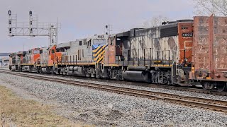 TRAINS Via Raiil LRC and Five Engine CN Freight at Des Courcelles Street Crossing