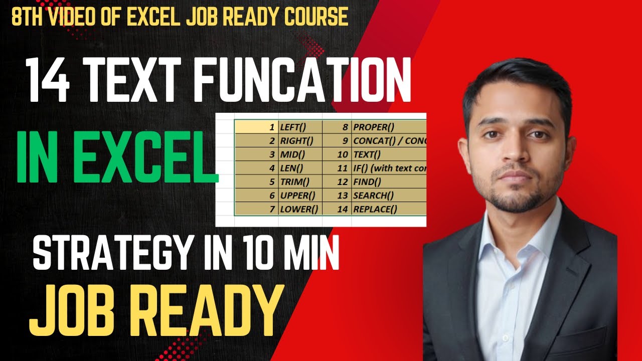 Excel Text Functions: All 14 in 10 Mins! (Job Ready) 8th Video Excel Job Ready Courece