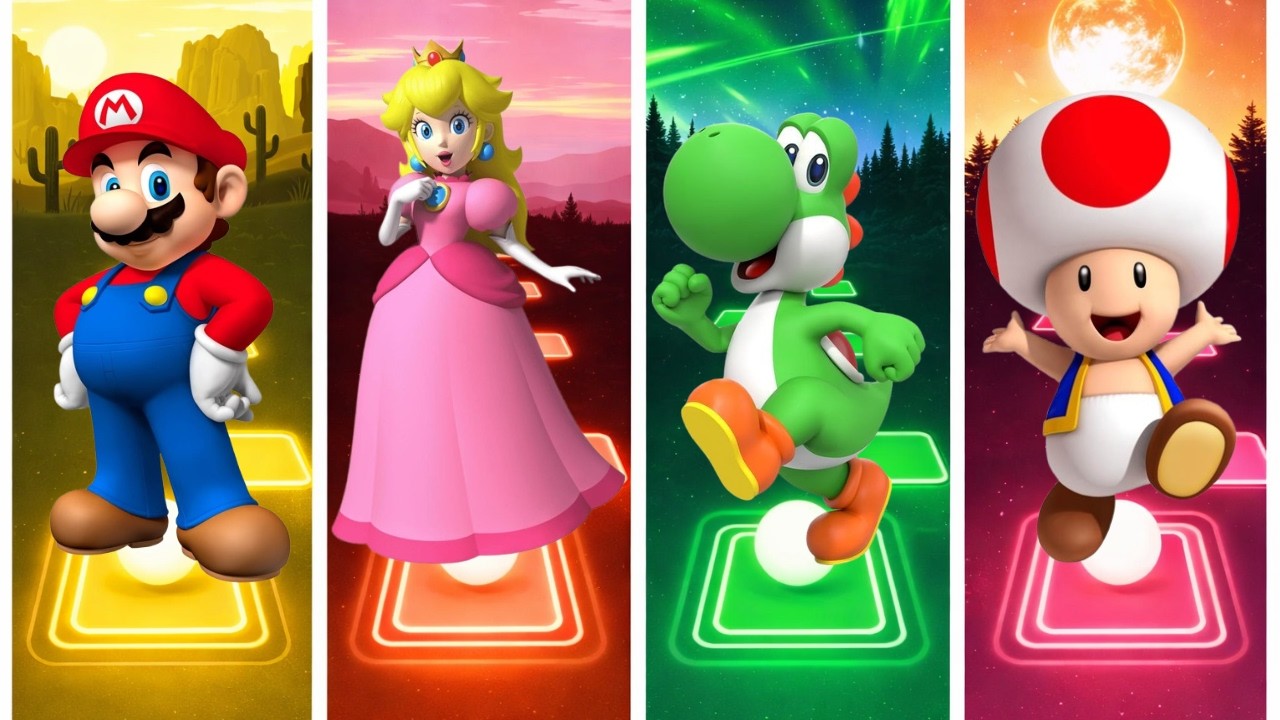 Mario Vs Princess Vs Yoshi Vs Toad | Tiles Hop EDM Rush