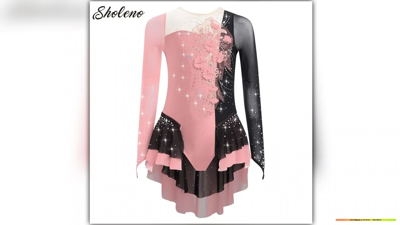 Girls Figure Skating Dress Ballet Dance Skirted Leotard Tutu Rhinestone Gymnastics Bodysuit Color B
