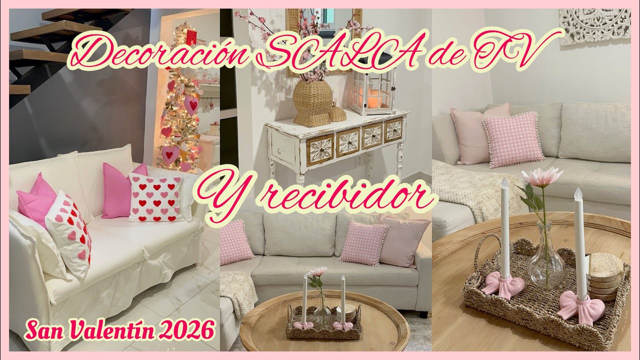 Ideas bonitas y sencillas para decorar🎀toque romántico🩷sala de TV y recibidor🤍