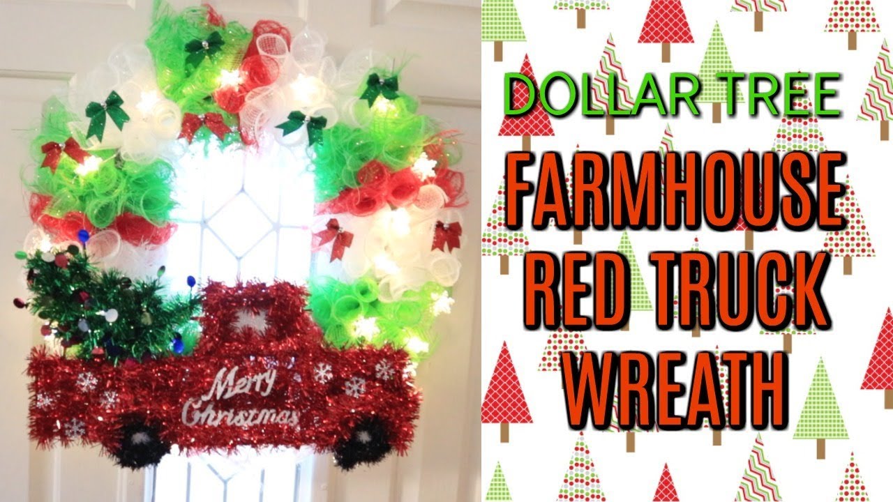 FARMHOUSE RED TRUCK CHRISTMAS WREATH // DOLLAR TREE CHRISTMAS DIY