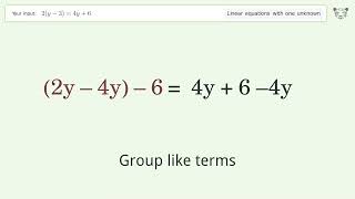 Solve 2(y-3)=4y+6: Linear Equation Video Solution | Tiger Algebra