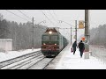 Поезда на Рязанском ходу. Зимний утренний туман, переделанный снегоочиститель, последние зелёные ВЛы