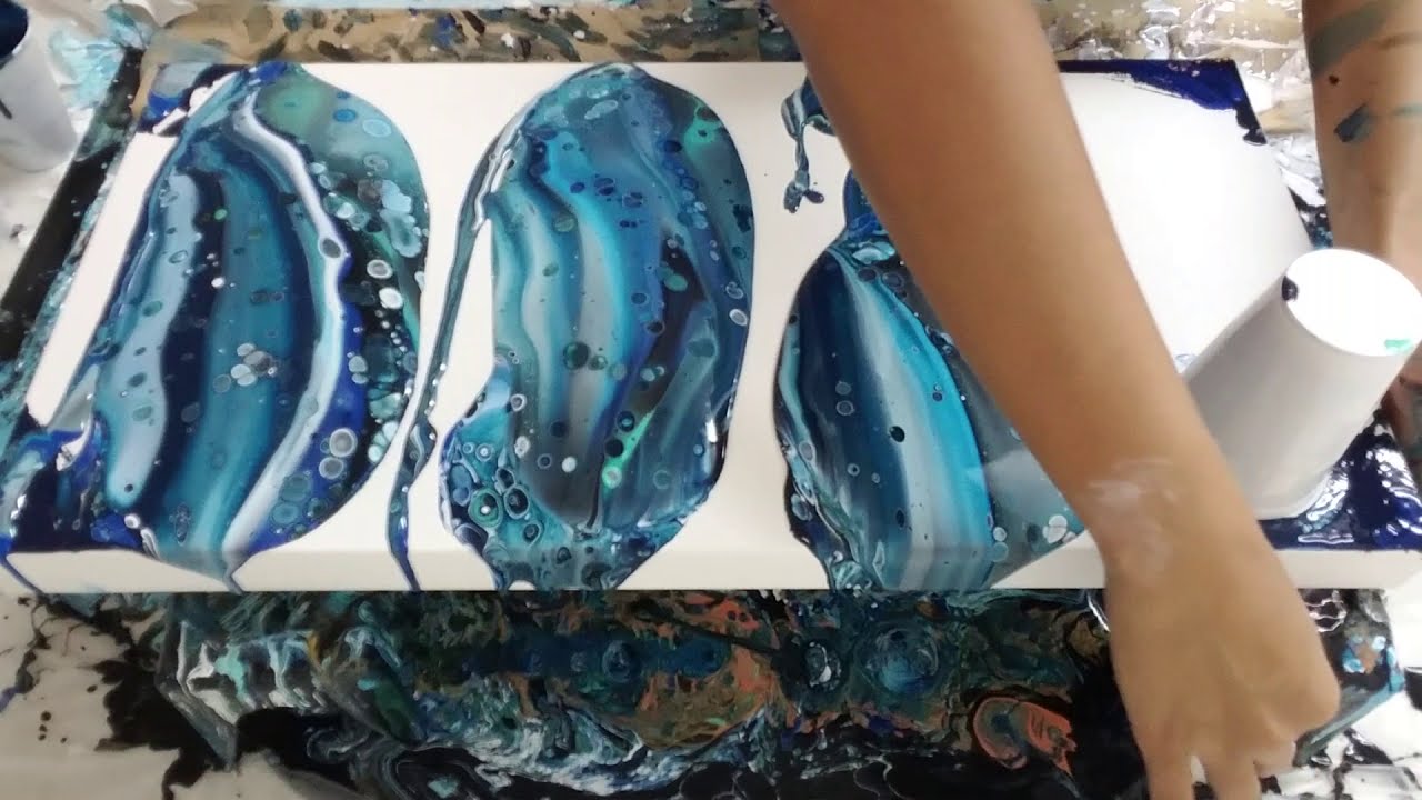 CELLS GALORE! Gorgeous Acrylic Pouring Flip Cup in Ocean Blues! - YouTube