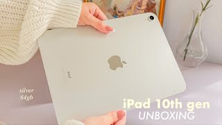 iPad 10th gen unboxing 📦 64gb (silver) 🩶 apple pen alternative, ipad case [aesthetic / asmr]