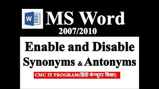 How To Enable and Disable Synonyms and Antonyms Option In MS Word-Simple Steps