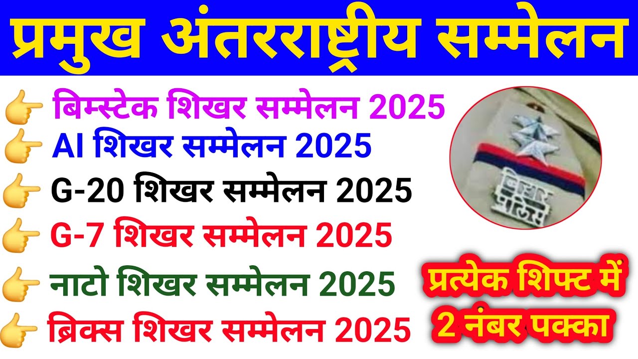 बिहार दारोगा परीक्षा प्रमुख अंतरराष्ट्रीय सम्मेलन 2025 | Important International Subbmit 2025 | 