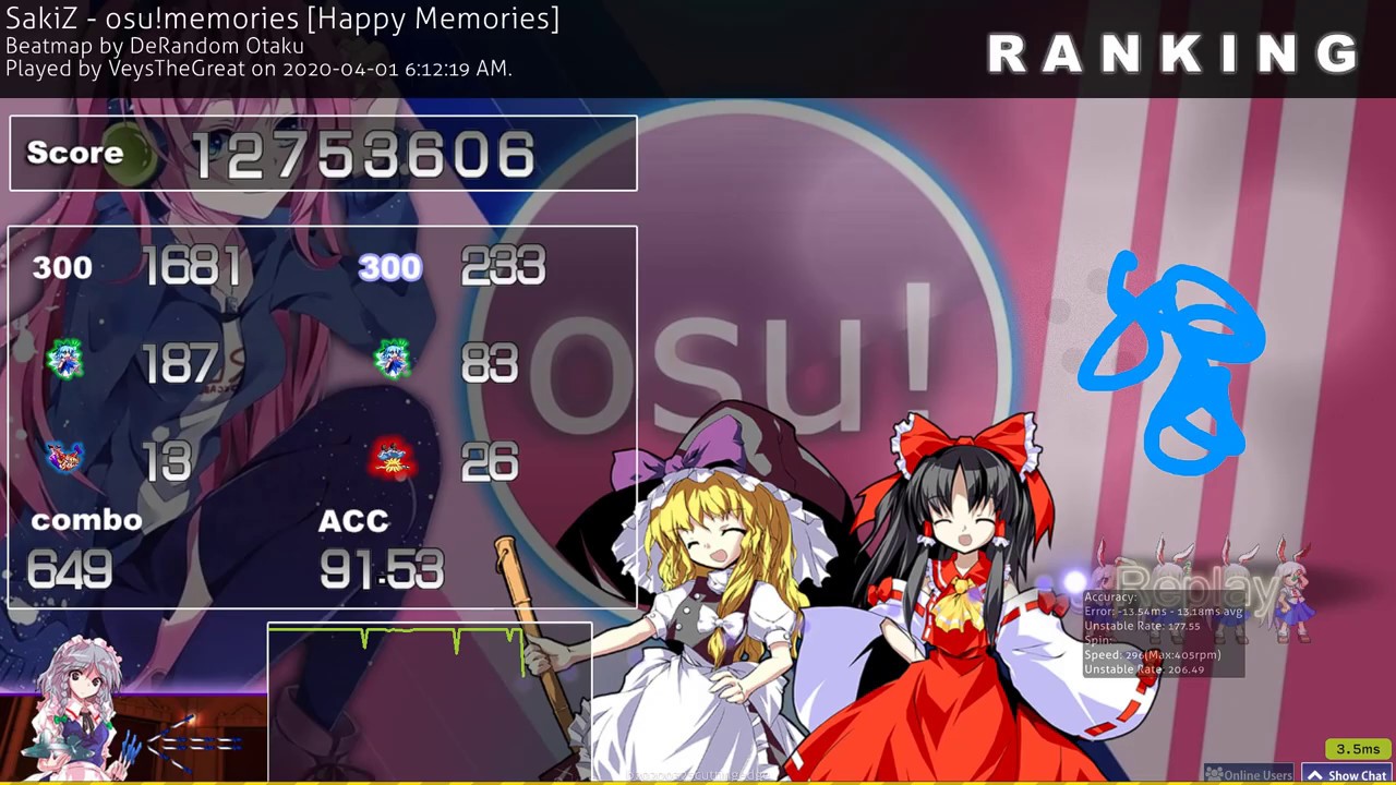 DeRandom Otaku's osu!memories 91.53% pass ( 6.54* HP5 ) ( osu! )