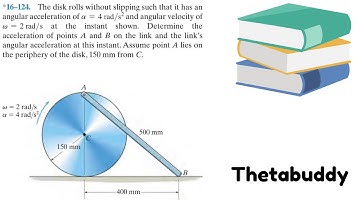 Dynamics 16-124| The disk rolls without slipping such that it has an angular acceleration