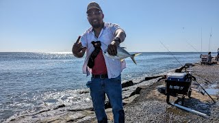 Fisherman Got Lucky JETTY Fishing! 4K