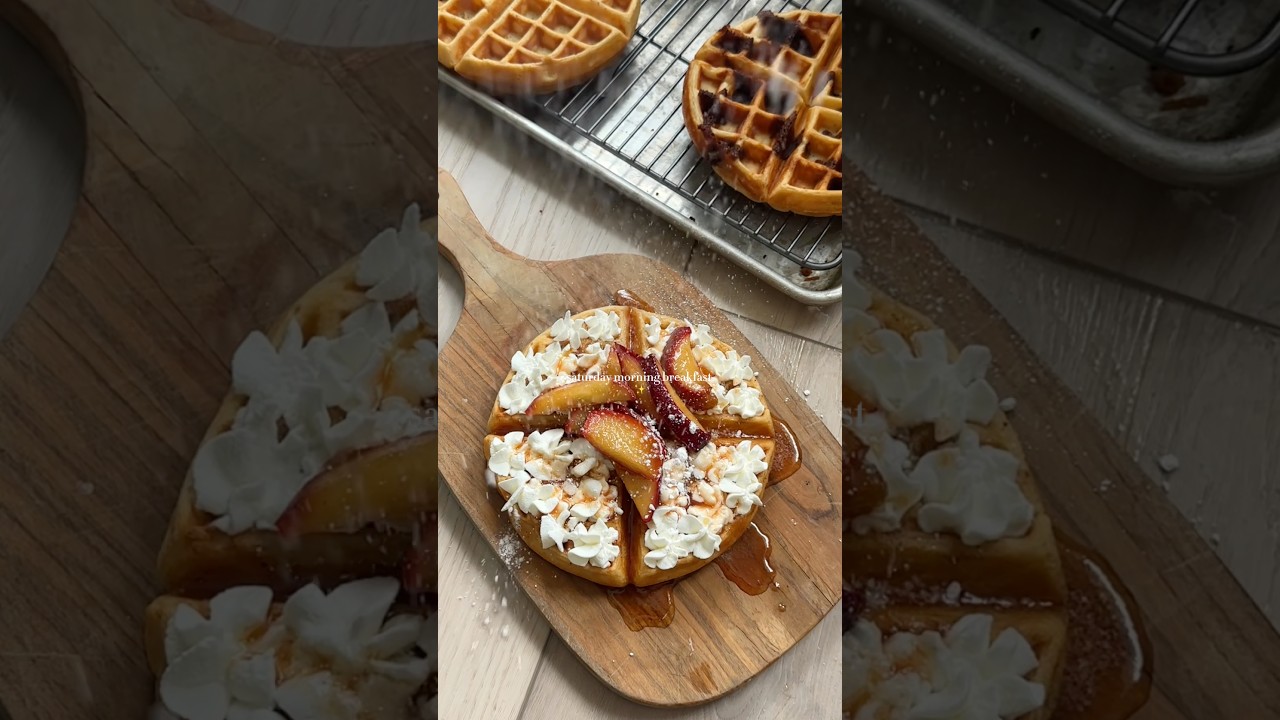 apple cinnamon & cookie dough waffles 🤎 #waffle #breakfast #cookiedough #applecinnamon