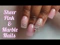 Shimmery Pink &amp; Marble Nails | Client Work | Short Acrylic Nails