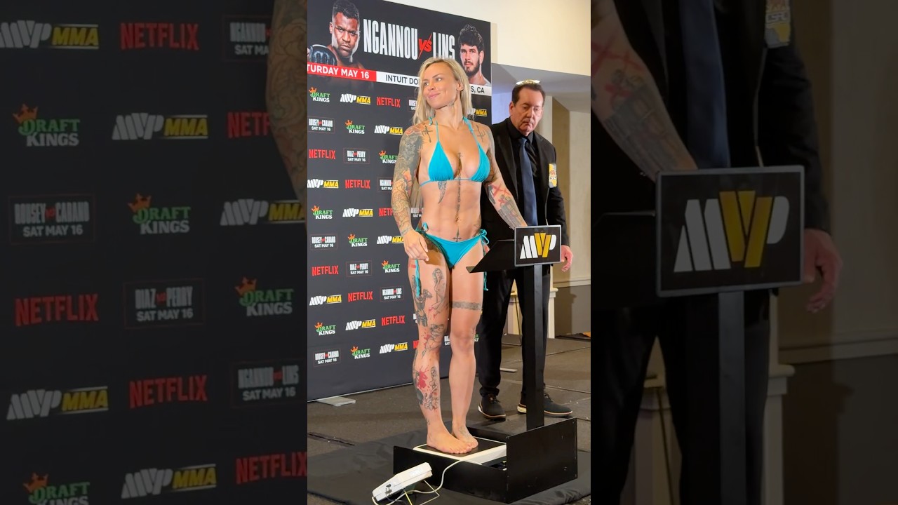 Jade Masson-Wong at the MVP weigh-ins before her fight vs Alex Pereira’s sister Aline Pereira