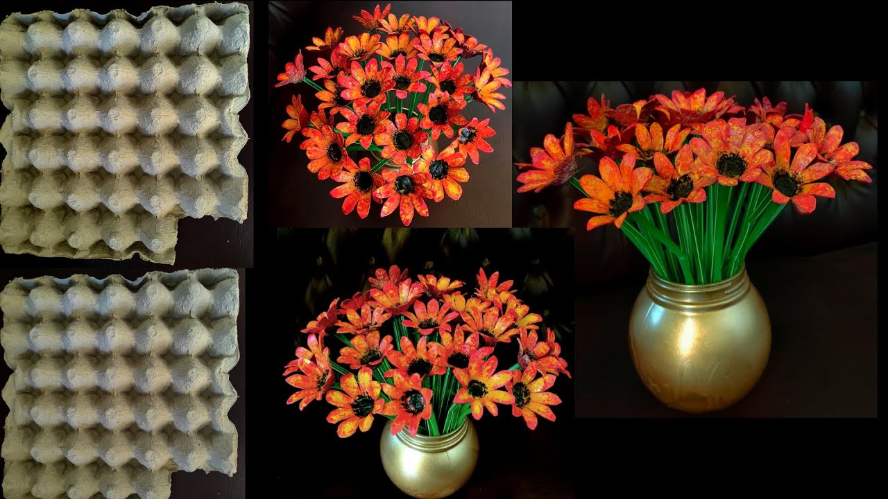 kerajinan bunga dari tempat telur bekas || diy ide kreatif dari karton telur || craft from egg tray